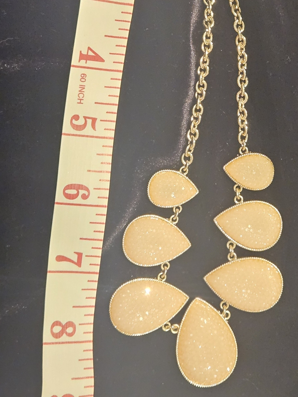 Gold-Tone Peach Druzy Teardrop Statement Necklace - Picture 4 of 5